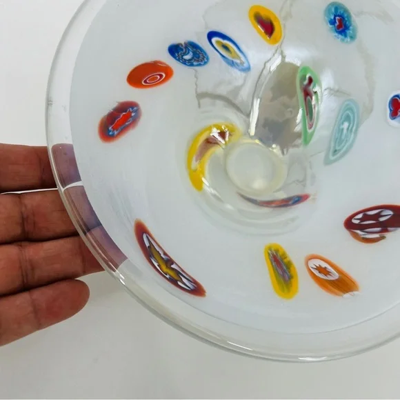 Vintage Lavorazione Murano Millefiori White Glass CenterPiece Bowl Italy